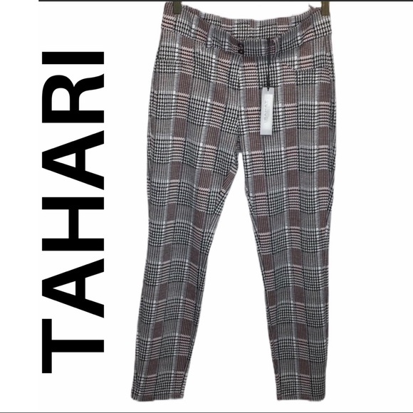Tahari Pants - TAHARI black and pink plaid jeggings pants
